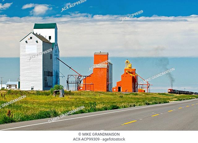 train and grain elevators Cabri Saskatchewan Canada