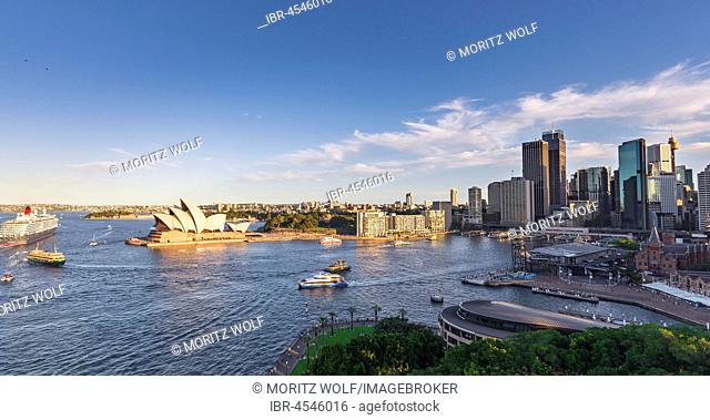 Sunset, Circular Quay and The Rocks, Skyline with Sydney Opera House, Financial District, Banking District, Sydney, New South Wales, Australia