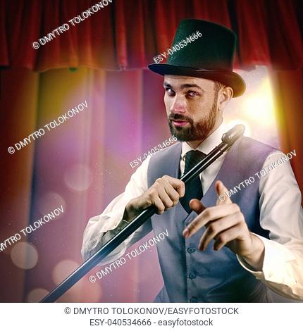 Hocus pocus, funny entertainment male portrait with abstract backgrounds