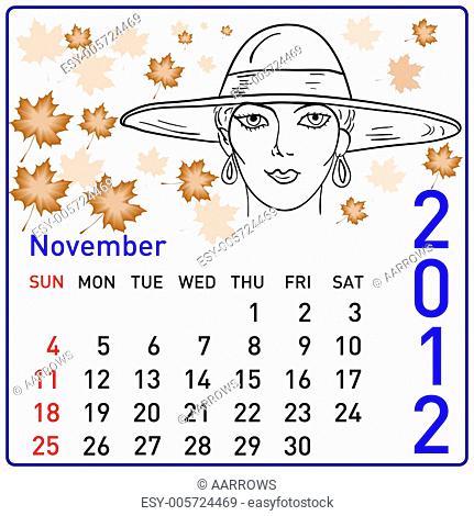 2012 year calendar in vector. November