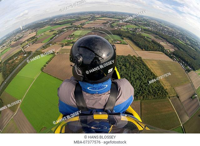 Aerial view, Girocopter flight, Pilot, Ul-Pilot, Girocopter, Dortmund, Ruhr area, North Rhine-Westphalia, Germany, Europe