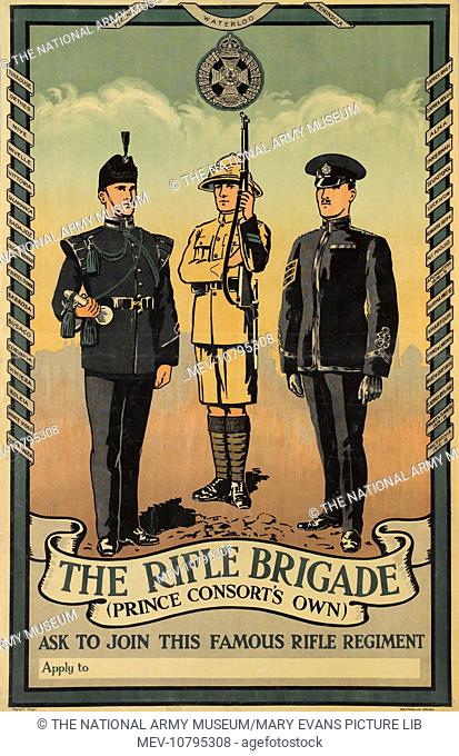 Recruitment poster printed by Gale and Polden Limited, 1920 (c). Associated with the Rifle Brigade (Prince Consort's Own)