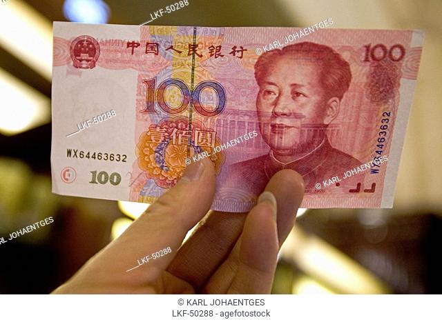 Yuan, Renminbi RMB means The People's Currency, bank note, portrait of Mao Tse Tung, Chinese currency