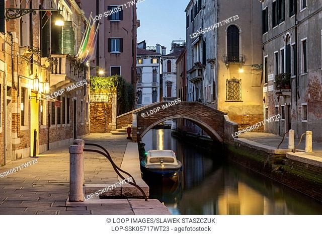 Dawn on a canal in Dorsoduro district in Venice