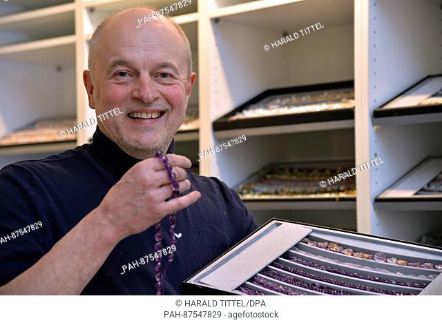 Goldsmith Hans-Peter Weyrich in his workshop in Idar-Oberstein, Germany, 19 January 2017. The goldsmith produced several necklaces for the German chancellor...