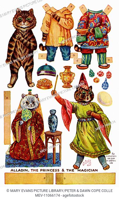 Aladdin. Cut-out postcard enabling children to cut out the garments & fit them on the body of the nursery rhyme character
