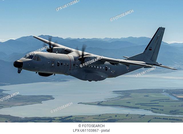 Portuguese Air Force C295 in flight over Lake Wairarapa