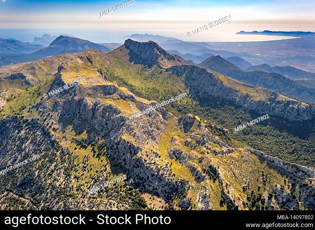 aerial view, tramuntana mountains, escorca, mallorca, balearic islands, spain