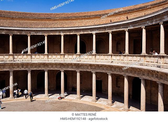 Spain, Andalusia, Granada, the Alhambra, listed as World Heritage by UNESCO, Charles Vth Palace, circular courtyard