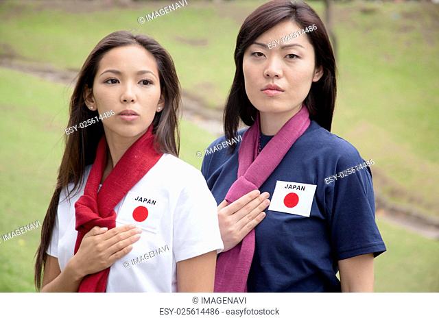 Young women supporting the Japan women's national football team