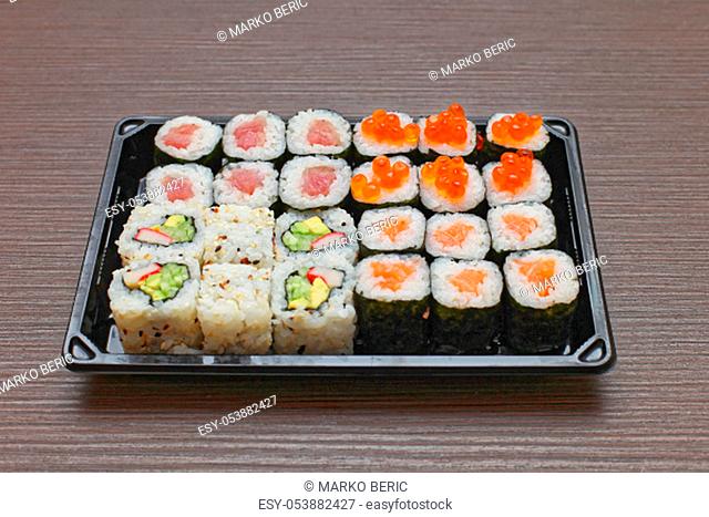 Two Dozen Sushi Rolls at Tray Japanese Cuisine