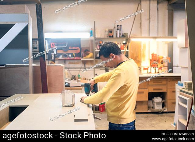 Carpenter working in workshop
