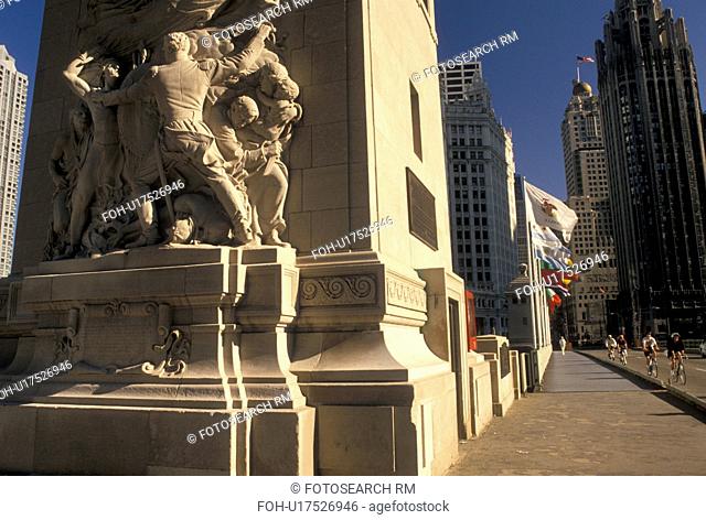 Chicago, IL, Illinois, Sculpture on Michigan Avenue Bridge in downtown Chicago