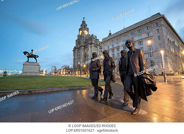 The Beatles statues and Liver Building