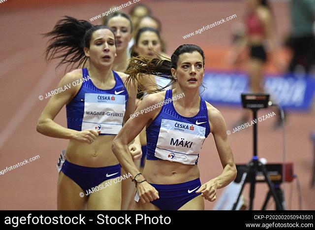L-R Viktoria Wagner-Gyurkes (HUN) and Kristiina Maki (CZE) compete in the Women 1500 meters race during Czech Indoor Gala 2020 annual indoor track and field...