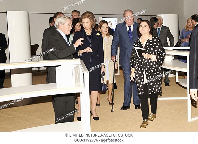 King Juan Carlos of Spain, Queen Sofia of Spain attends Opening of the exhibition 'Democracia 1978-2018' at Cosmo Caixa on December 4, 2018 in Madrid, Spain