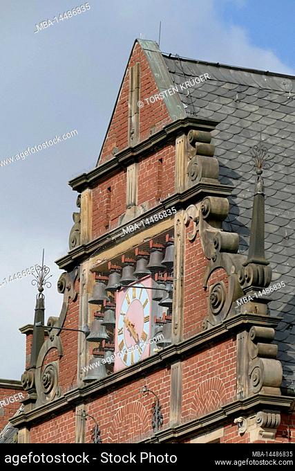 Robert Koch House, historical roof gable with clock, Wilhelmshaven, Lower Saxony, Germany, Europe