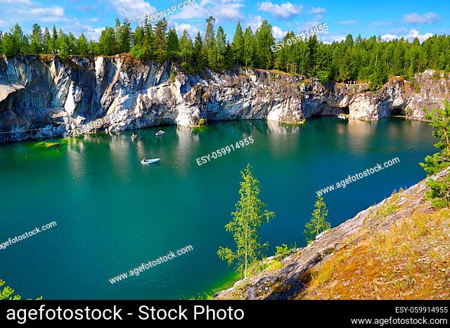 landscape with marble quarry in ruskeala, karelia, russia