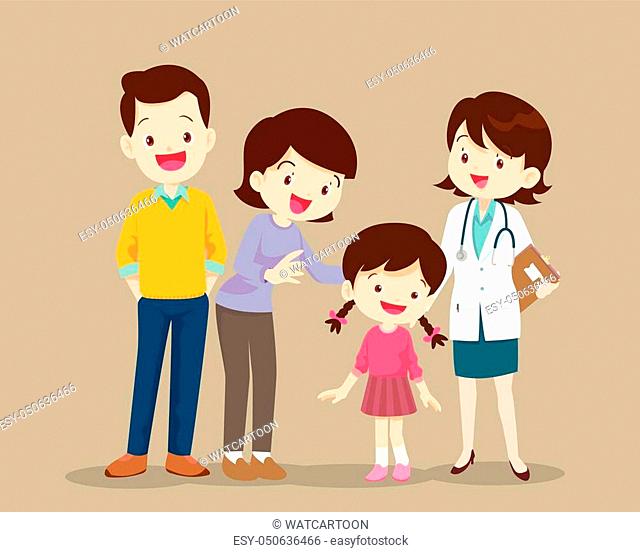 Cute family visiting the doctor. Vector illustration of a dad mom and  daughter in doctor's office, Stock Vector, Vector And Low Budget Royalty  Free Image. Pic. ESY-050636466 | agefotostock