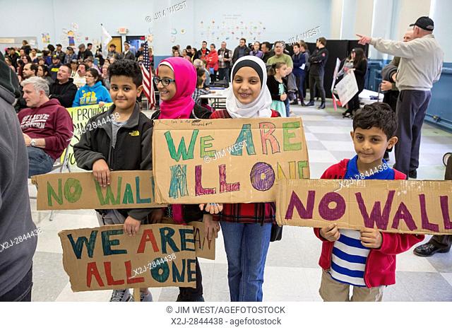 Detroit and Dearborn, Michigan USA - 2 April 2017 - ""Neighbors Building Bridges"": Mexican and Muslim immigrants gathered at St