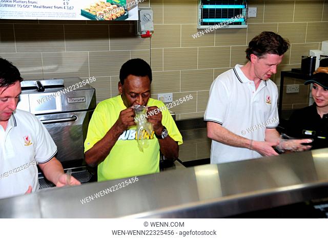 Football legend Pele visits Subway in New Oxford Street accompanied by Robbie Fowler and Steve McMananam Featuring: Pele, Robbie Fowler