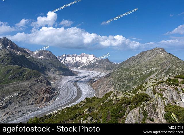 Landscape with the Aletsch Glacier World Heritage Site, Riederalp, Valais, Switzerland, Europe