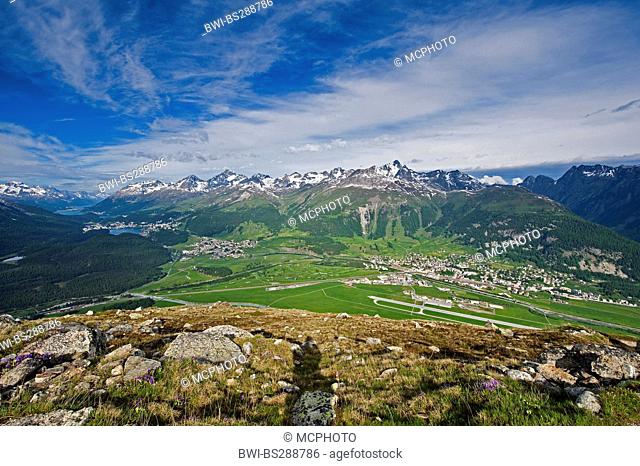 Views of Celerina and St. Moritz from a top Muottas Muragl, Switzerland, Grisons, St. Moritz