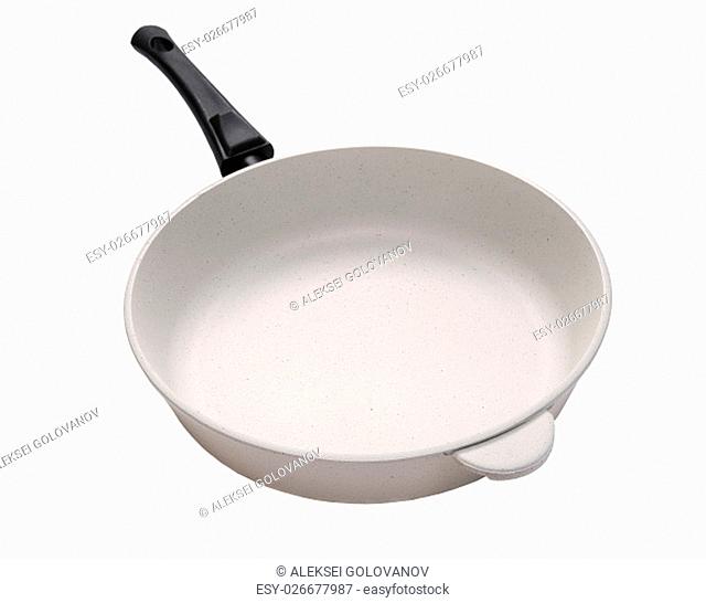 White frying pan with ceramic coating