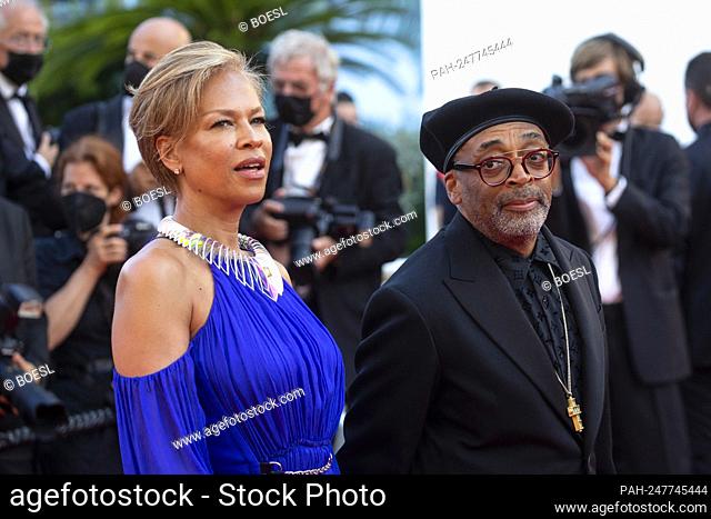 Spike Lee and Tonya Lewis Lee attend the premiere of 'Tre Piani (Three Floors)' during the 74th Annual Cannes Film Festival at Palais des Festivals in Cannes