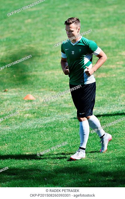 Forward Stanislav Tecl attends Jablonec training session prior to the fourth qualifying round of the UEFA Europa League match FK Jablonec vs Ajax Amsterodam in...