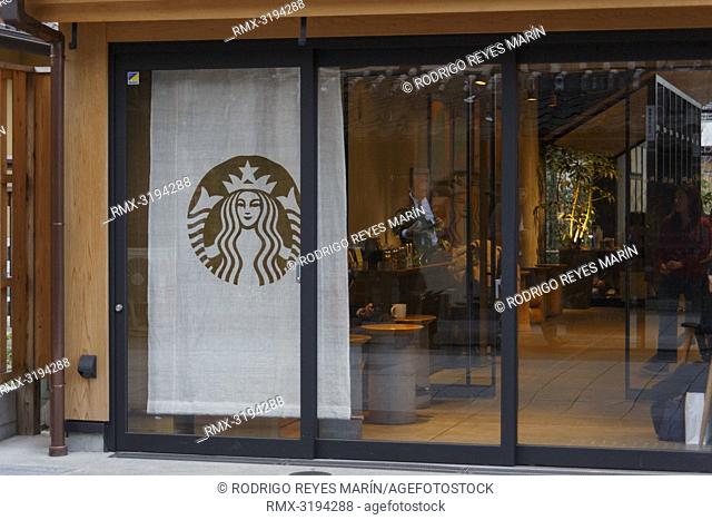 December 5, 2018, Saitama, Japan - A logo of Starbucks is seen at its coffee shop in Kawagoe. The branch opened last March is located near to the Toki no Kane...