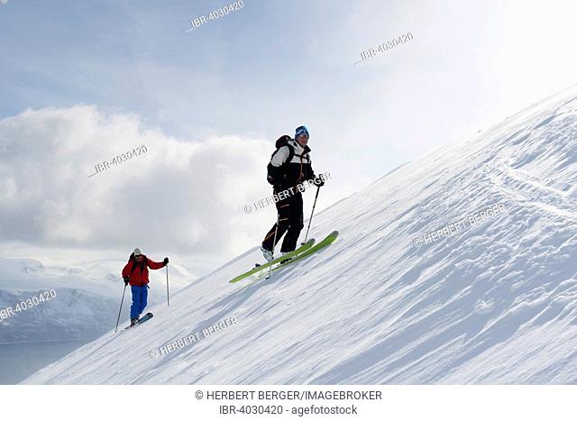 Ascent on skis to the Kavriktinden, Lyngsalpene, Lyngen, Troms, Norway
