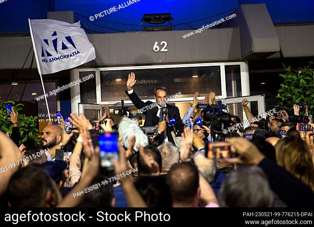 21 May 2023, Greece, Athen: Kyriakos Mitsotakis, Greek prime minister and leader of the Nea Dimokratia (ND, New Democracy) party