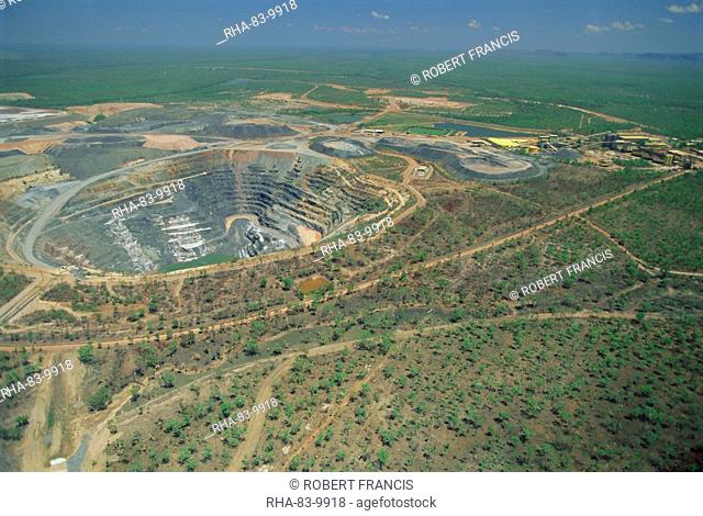 Aerial view of one of only three permitted uranium mines in Australia share of profits go to aboriginal landowners, Ranger Uranium mine, Kakadu National Park