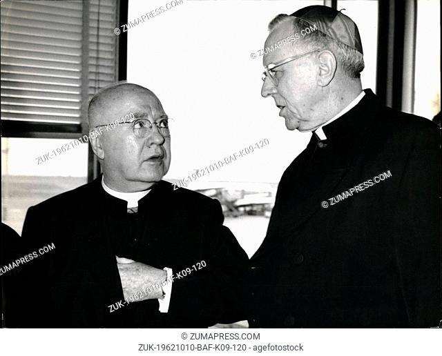 Oct. 10, 1962 - Card. Spellmann and Archbishop of Los Angeles McIntyre arrived today to Rome for the Ecumenical Council to be present tomorrow to the opening...