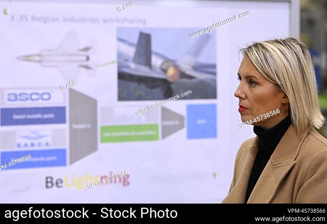 Defence minister Ludivine Dedonder is pictured during the presentation of aerospace company Sonaca's European pilot project for the design of the first hyper...