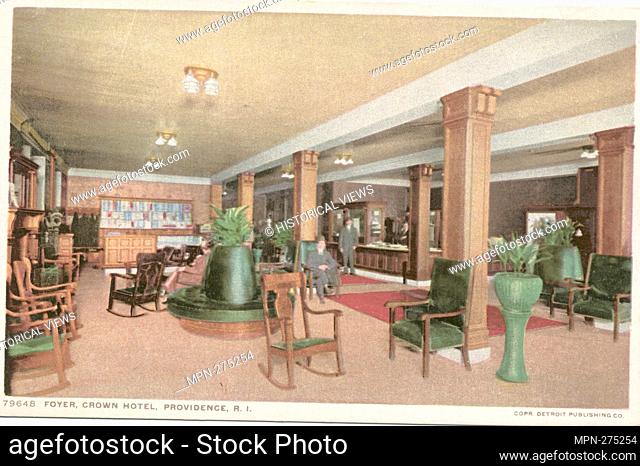 Foyer, Crown Hotel, Providence, R. I. Detroit Publishing Company postcards 79000 Series. Date Issued: 1898 - 1931 Place: Detroit Publisher: Detroit Publishing...