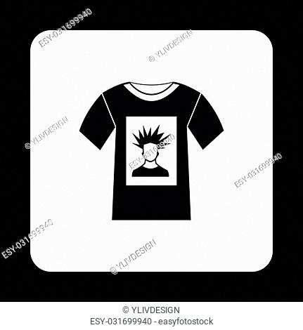 Shirt with print of man portrait icon in simple style on a white background