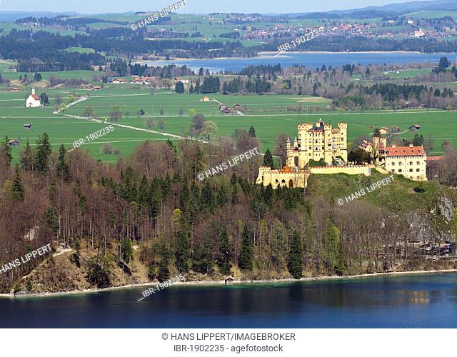 Schloss Hohenschwangau Castle and Alpsee Lake, Schwangau, East Allgaeu, Allgaeu, Swabia, Bavaria, Germany, Europe