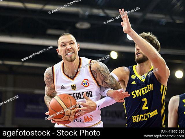 left to right Daniel THEIS (GER), Adam RAMSTEDT (SWE), action, duels, basketball Laenderspiel, test match, Germany (GER) - Sweden (SWE) 87:68, on August 5th