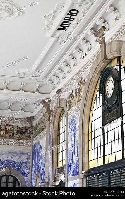 Azulejos panels in the vestibule of the Sao Bento railway station, Porto (Oporto), Portugal