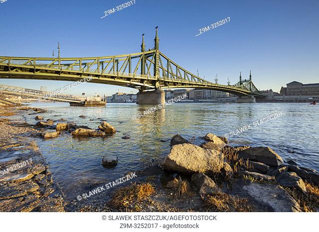Morning at Freedom Bridge in Budapest, Hungary