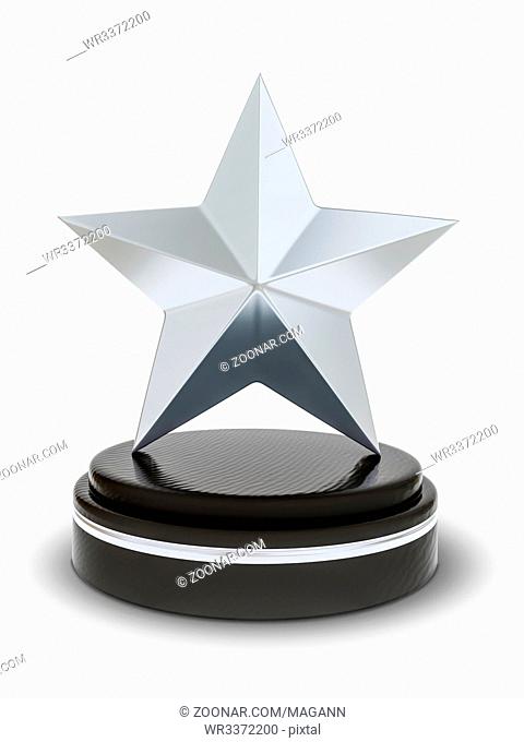 3d illustration of a silver star trophy