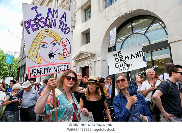 Tens of thousands of people take part in a march on the second anniversary of the 2016 referendum to Parliament, demanding a People’s Vote on the final Brexit...