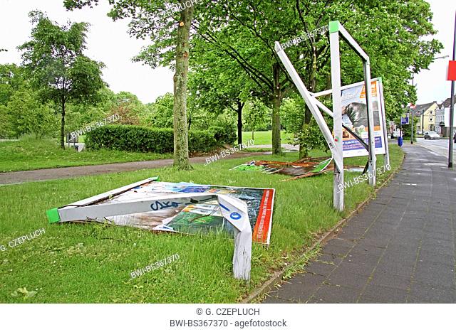 destroyed advertisement board after squall, Germany
