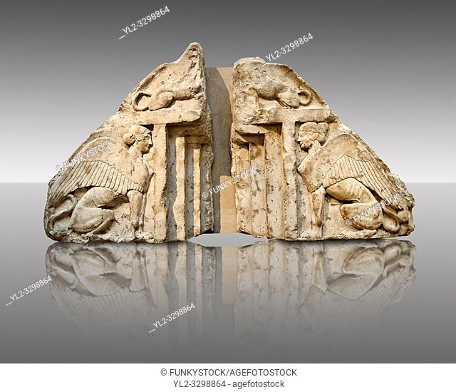 Guardian Sphinxes, part lion & part sphinx from the gable end of a vaulted Lycian sarcophagus from the Heros of the Acropolis (Building H Xanthos)