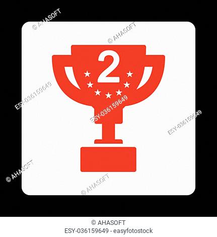 Second prize icon. Icon style is red and white colors, flat rounded square button, black background