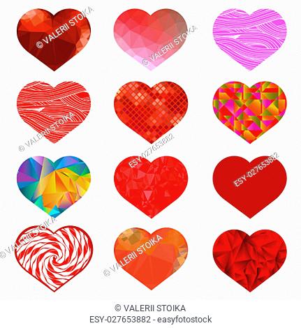 Set of Different Red Hearts. Romantic Symbol of Love