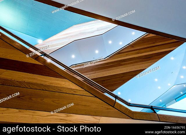 CARDIFF/UK - JULY 7 : Interior view of the staircases in the Millennium Theatre in Cardiff on July 7, 2019