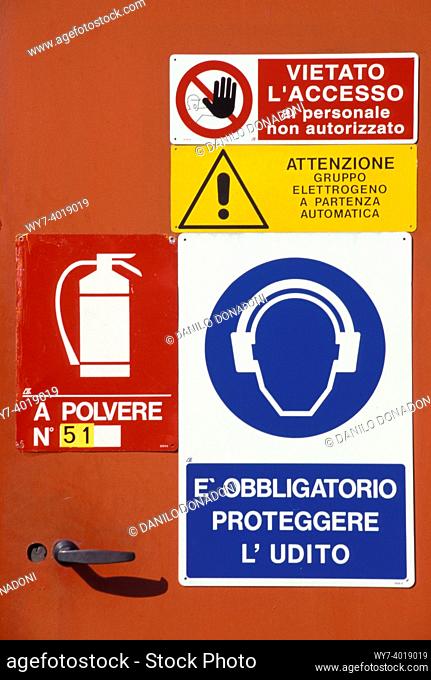 accident prevention signs, st. paolo d'argon, italy